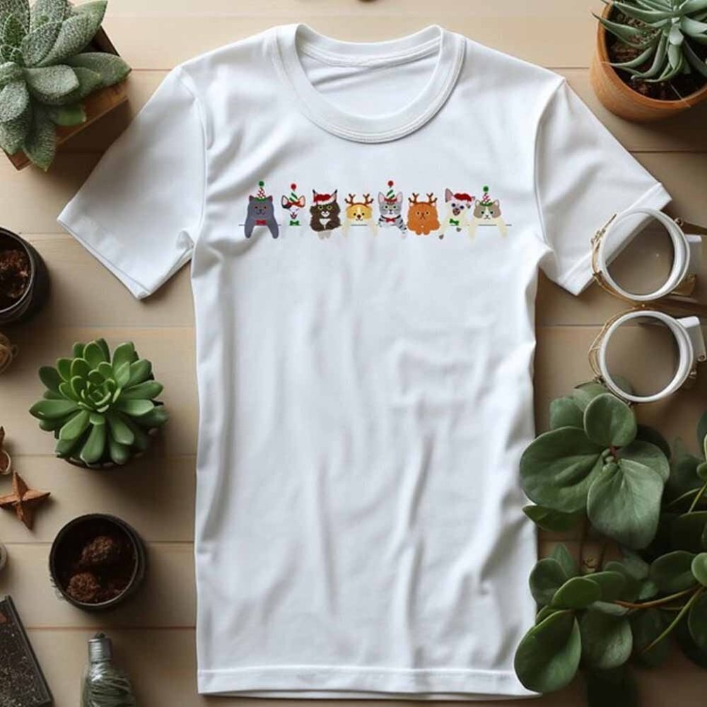 Funny Christmas Cat Tshirt Adorable Gift For Holiday Happy Xmas Tee